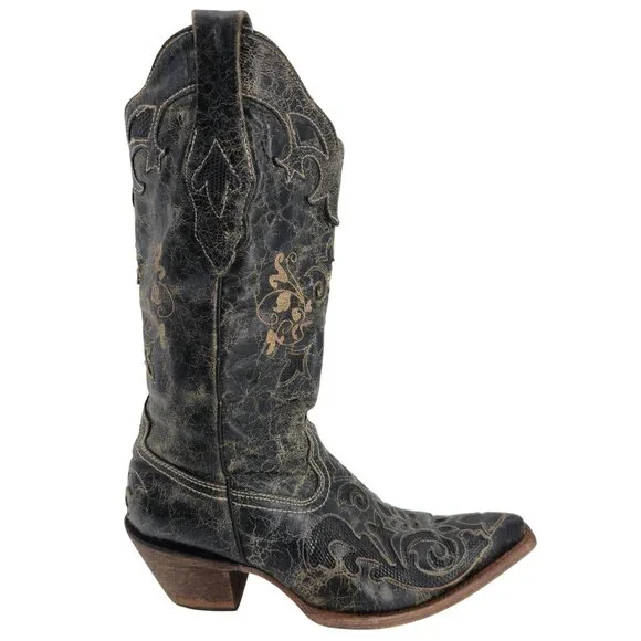Corral Vintage Womens Size 6.5M Black Leather Cowboy Cowgirl Western Boots C2108